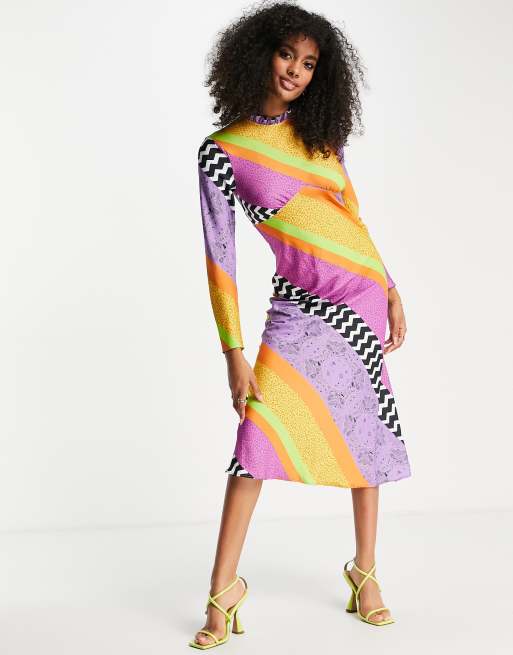Never Fully Dressed high neck midi dress in bright print clash