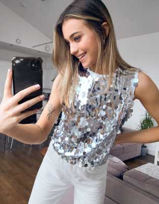 high neck sequin top