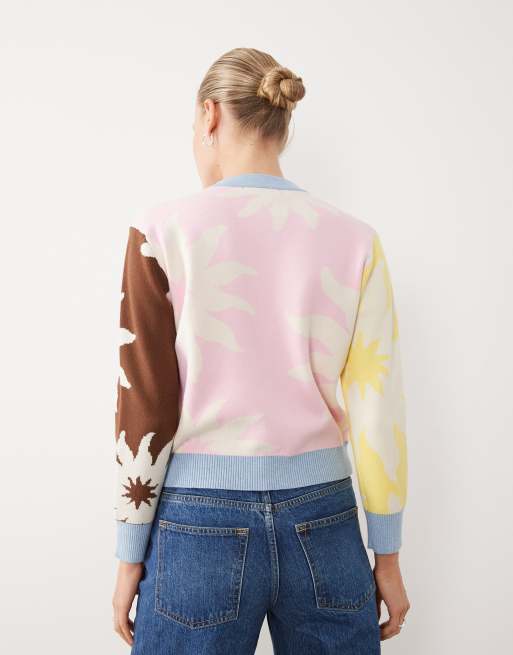 Never Fully Dressed Hollie pastel color block cardigan in sun print, 4 of 4