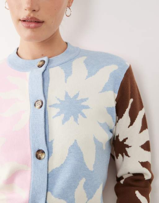 Never Fully Dressed Hollie pastel colourblock cardigan in soleil print, 3 of 4