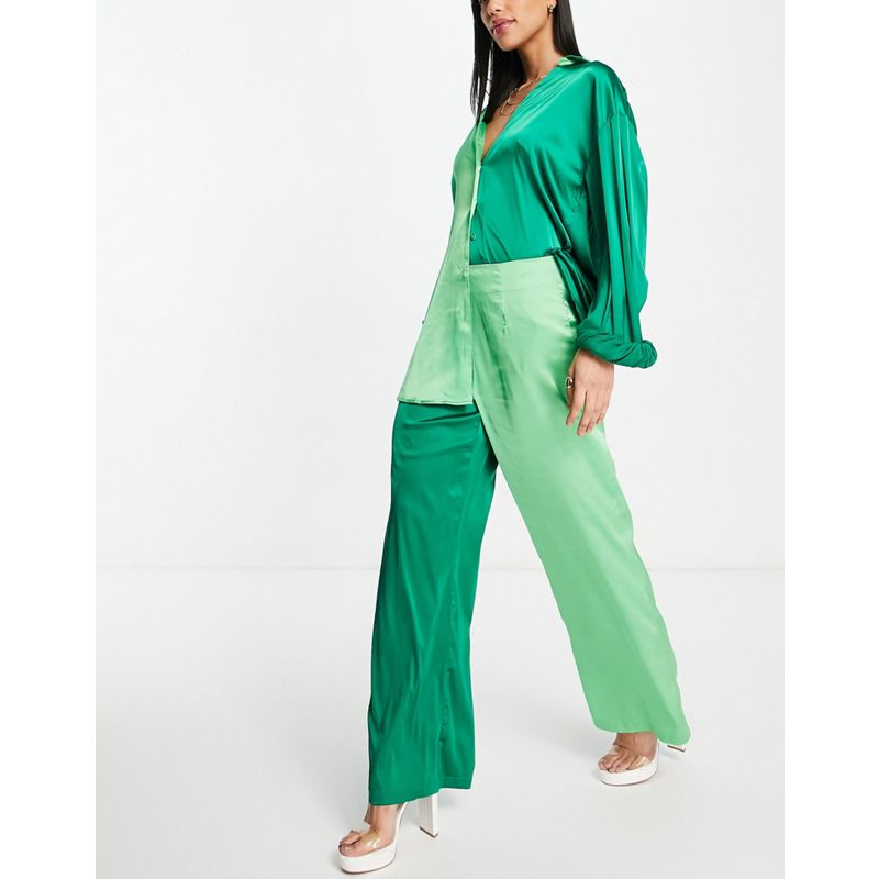 Never Fully Dressed – Hose im Kontrastdesign mit grünem Blockfarbenmuster, Kombiteil