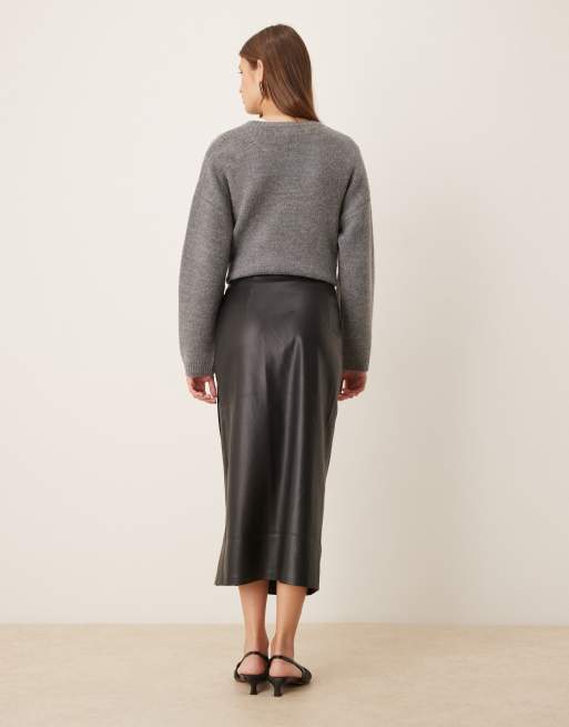 Never Fully Dressed – Jaspre – Czarna spódnica midi z poliuretanu, 5 z 5
