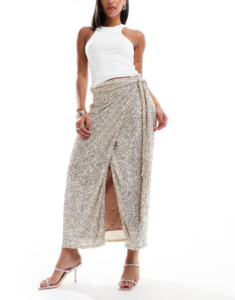 Never Fully Dressed Jaspre embellished midi skirt in silver - view 1