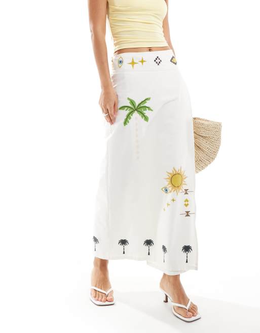 Never Fully Dressed - Jaspre - Geborduurde midi rok in gebroken wit