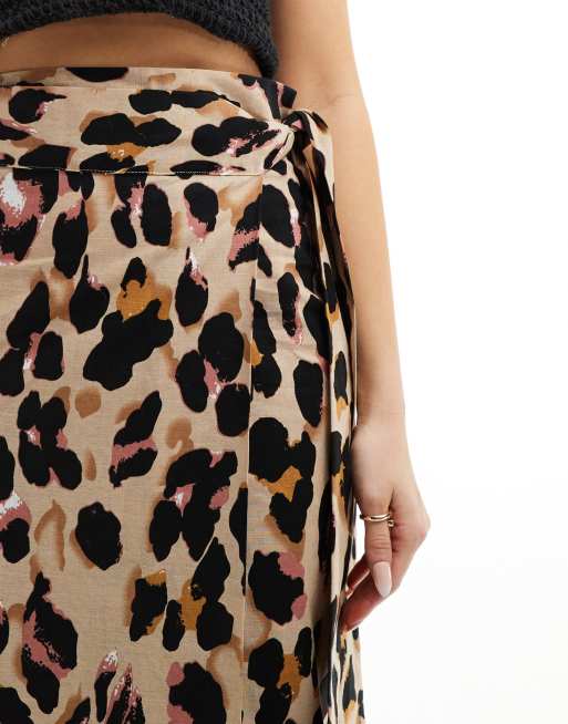 Never Fully Dressed Jaspre linen midaxi skirt in leopard ASOS