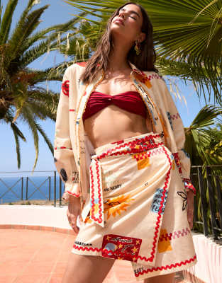 Never Fully Dressed Never Fully Dressed Jaspre mini skirt co-ord in cream print-White