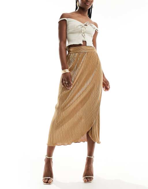 Never Fully Dressed – Jaspre – Plissierter Midirock in Goldoptik