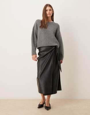 Never Fully Dressed Jaspre Pu Midi Skirt In Brown