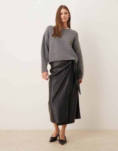 Never Fully Dressed Jaspre PU midi skirt in black