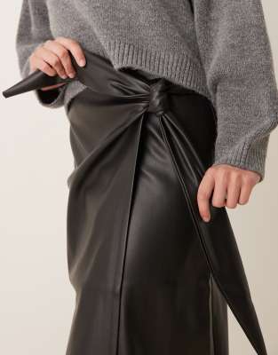Never Fully Dressed Jaspre Pu Midi Skirt In Brown