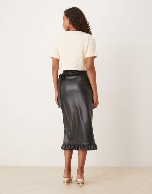 Never Fully Dressed Jaspre PU ruffle midi skirt in black, 3 of 5