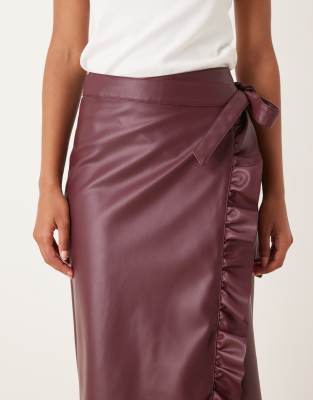 Never Fully Dressed Jaspre Pu Ruffle Midi Skirt In Purple