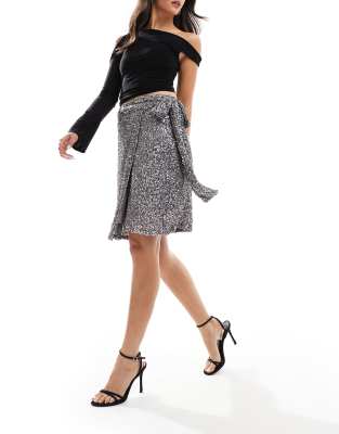 Jaspre sequin wrap mini skirt in gunmetal-Gray