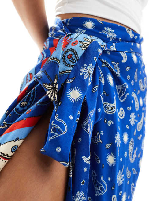 Never Fully Dressed Jaspre wrap midaxi skirt co-ord in blue