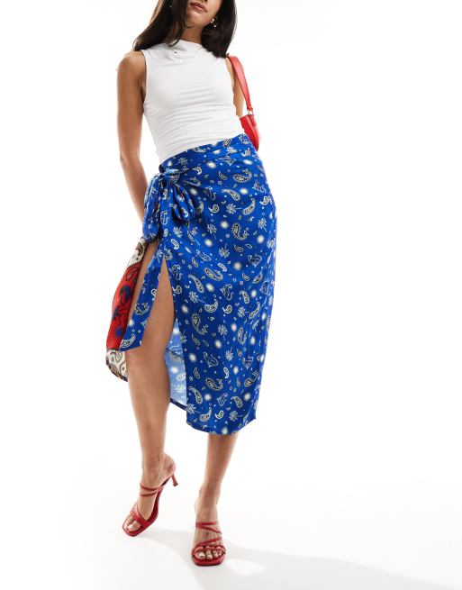 Never Fully Dressed Jaspre wrap midaxi skirt co-ord in blue