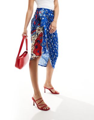 Never Fully Dressed Jaspre Wrap Midaxi Skirt In Blue Bandana Print - Part Of A Set-multi