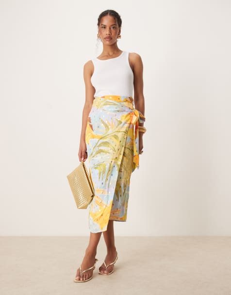 Never Fully Dressed Jaspre wrap midaxi skirt in mixed print - view 1
