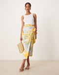[Never Fully Dressed] Never Fully Dressed Jaspre wrap midaxi skirt in mixed print-Multi 14 Green Print