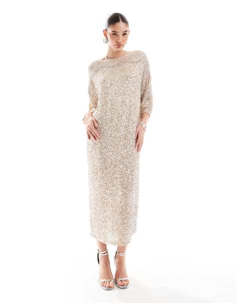 Never Fully Dressed Jem embellished off shoulder maxi dress in silver