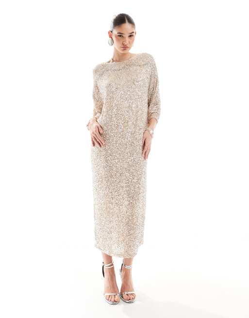 Never Fully Dressed Jem embellished off-shoulder maxi dress in silver