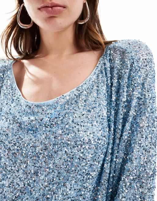 never fully dressed blue sequin dress NeverFullyDressed Tilly Top & Jaspre Skirt - Ice Blue Sequins