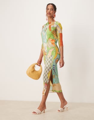 Jem - Robe longueur mollet en tulle - Imprimé orange-Multicolore XS-S
