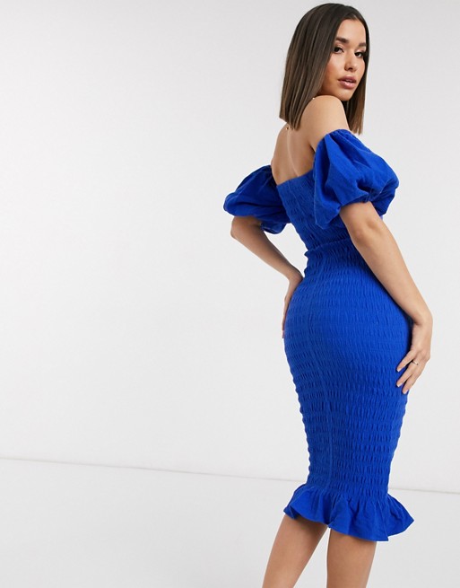 Never Fully Dressed JoJo ruched midi dress in blue