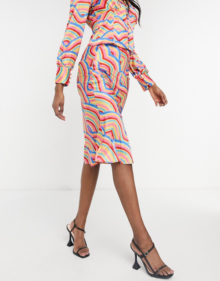 Never Fully Dressed - Jupe fourreau d'ensemble en satin à motif arc-en-ciel-Multicolore