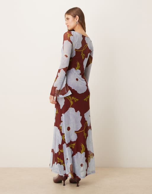 Never Fully Dressed - Jurk van mesh met papaverprint in paars en blauw , 3 van 4