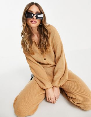 Never Fully Dressed Katy jumpsuit in camel - ASOS Price Checker