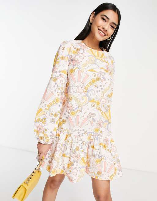 Never Fully Dressed Kindness printed mini dress in white | ASOS