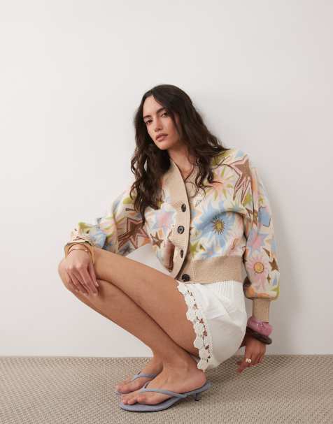 Never Fully Dressed knitted bomber cardigan in jacquard glitter star pastel print - view 1