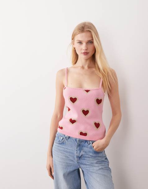 Never Fully Dressed knitted cami top co-ord in pink heart print