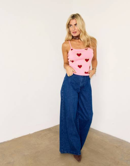 Never Fully Dressed knitted cami top co-ord in pink heart print, 3 of 4