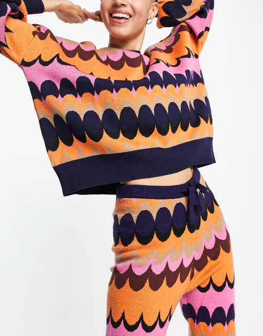 Never Fully Dressed knitted contrast cuff sweatpants in retro wave print - part of a set , 3 of 4