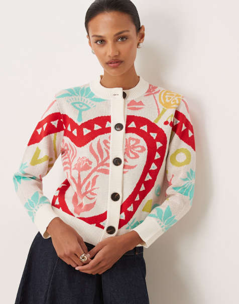 Never Fully Dressed knitted crew neck cardigan in bright graphic print - view 1