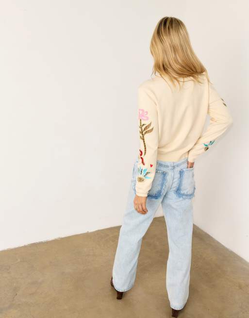 Never Fully Dressed knitted cutwork embroidered cardigan in cream, 2 of 4