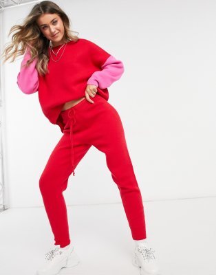 Never Fully Dressed knitted trackies co-ord with tie waist in red - ASOS Price Checker