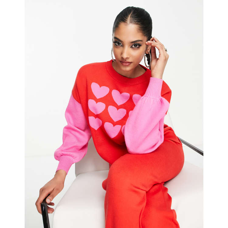 Pink zip up with red online hearts