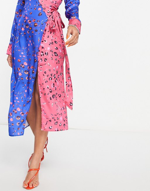 Never Fully Dressed – Kontrastfärgad, leopardmönstrad midiklänning med långa ärmar och omlottdesign, 3 av 4