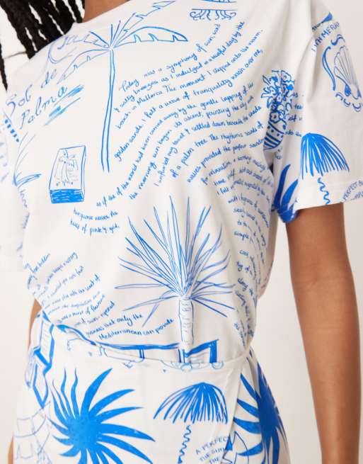 Never Fully Dressed – Kremowa sukienka mini we wzór w palmy wiązana w talii, 3 z 4