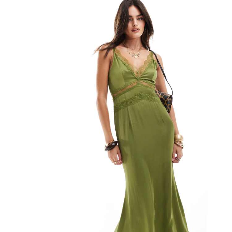 chinese dress ladies Jonas Light Green Plunge-Neck Maxi Dress With Cami Straps  Club L London