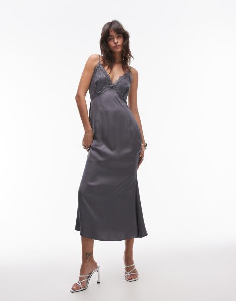 Never Fully Dressed lace contrast midaxi dress in grey - view 1