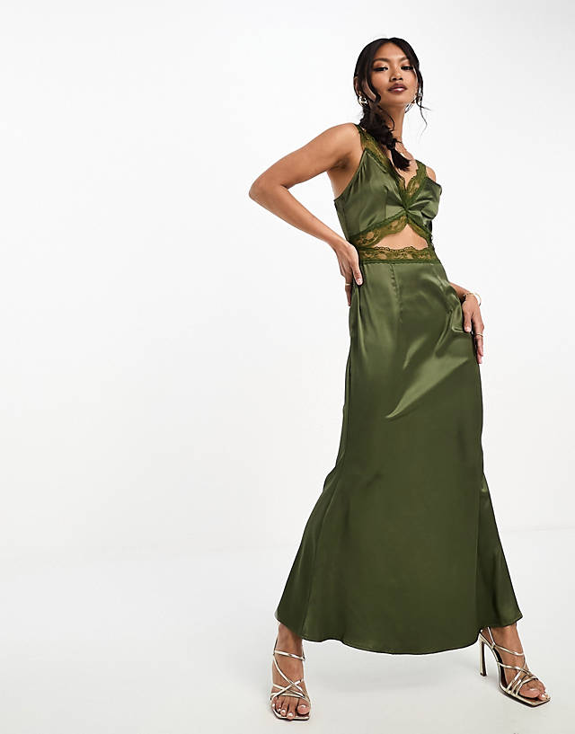 Never Fully Dressed - lace cut-out midaxi dress in olive