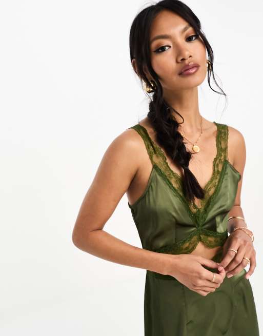 Never Fully Dressed lace cut out midaxi dress in olive