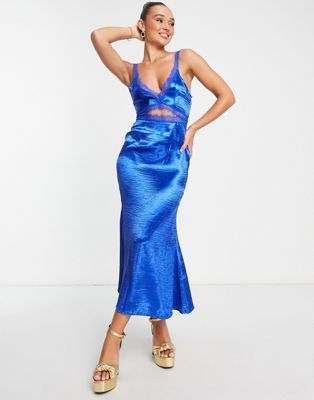 Never Fully Dressed lace cut-out slip maxi dress in cobalt blue