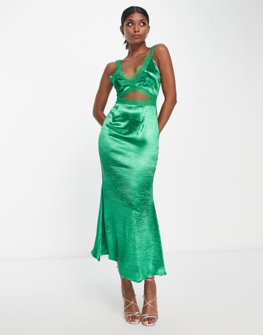 Never Fully Dressed lace cut out slip midaxi dress in emerald ASOS