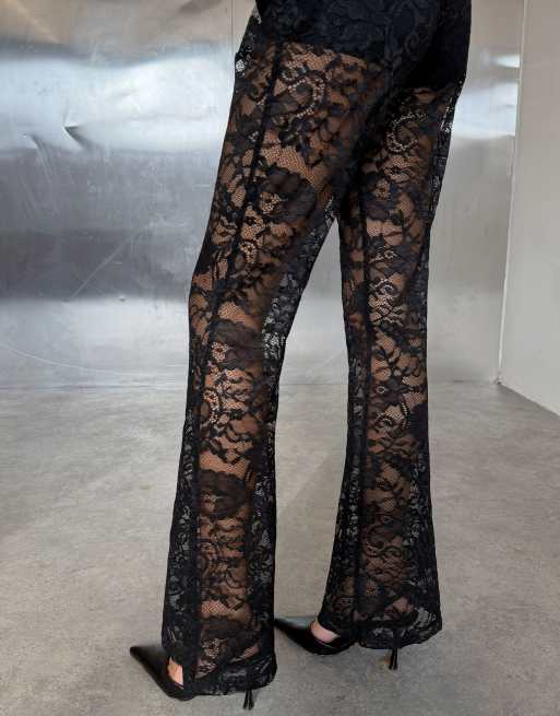 Never Fully Dressed lace in built shorts flare pants in black, 2 of 3