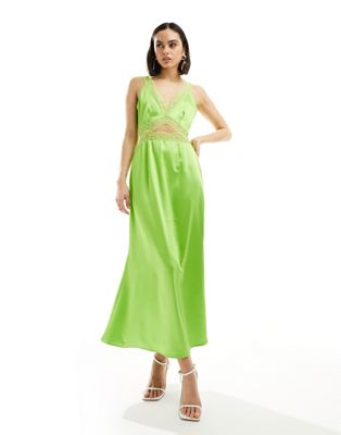 Never Fully Dressed lace insert midaxi dress in lime green - ASOS Price Checker