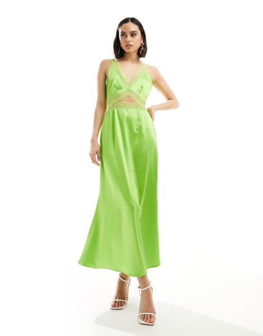 Never Fully Dressed lace insert midaxi dress in lime green ASOS